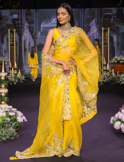 Yellow Silk Organza Saree