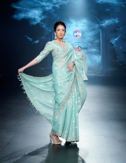 Chanderi Saree Enriched With Zardozi Work