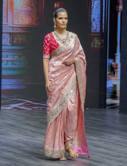 Blush Pink Katan Banaras Saree