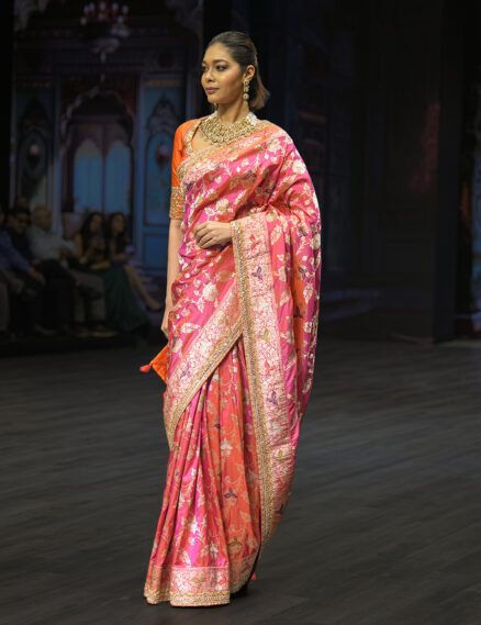 Fuchsia Pink & Tangerine Kadhwa Banarasi Saree