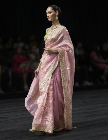 Powder Pink Kora Banaras Silk Saree