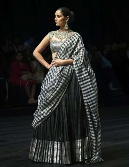 Black Pleated Silk Kota Lehanga