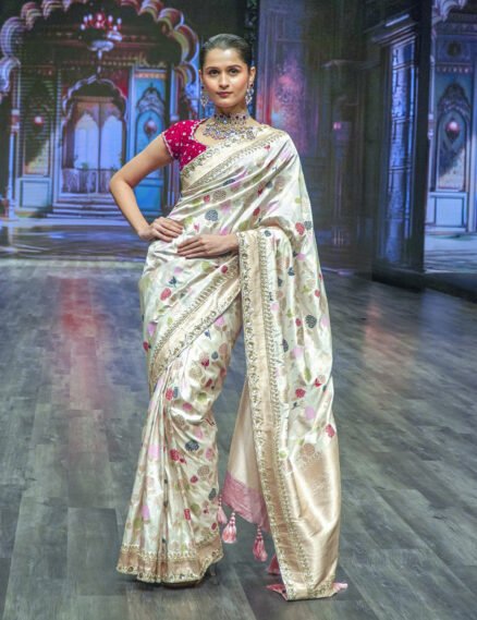 White Katan Banarasi Saree