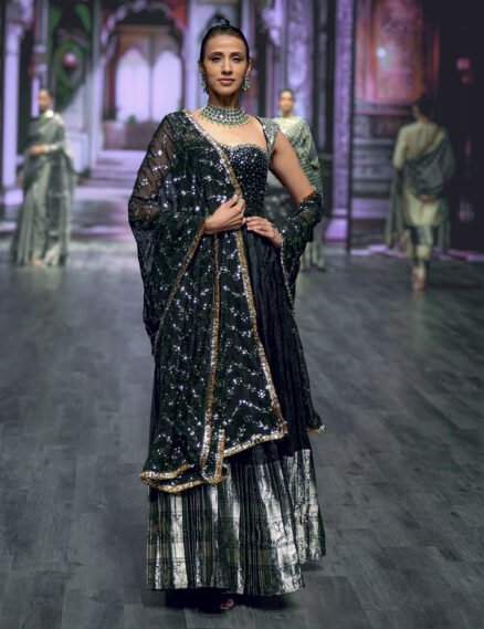 Black Georgette & Silk Kota Anarkali