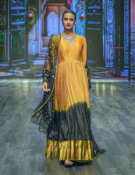 Mustard Yellow Rawsilk Anarkali