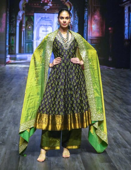 Deep Aubergine Pochampally Ikkat Rawsilk Anarkali
