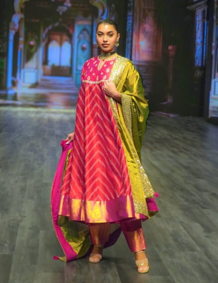 Pink Pochampally Ikkat Rawsilk Anarkali