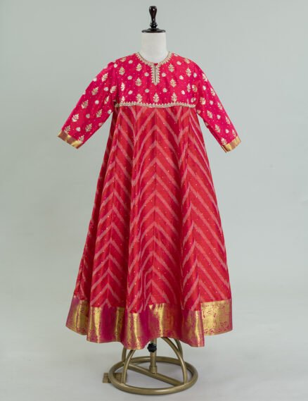 Pink Pochampally Ikkat Rawsilk Anarkali