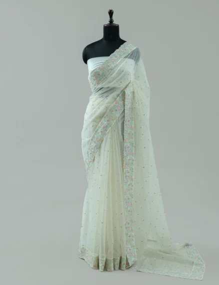 Organza Mukaish work Saree