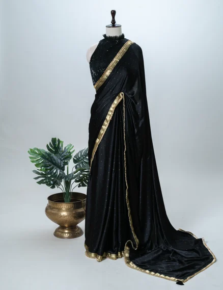 Black Satin Crepe Saree