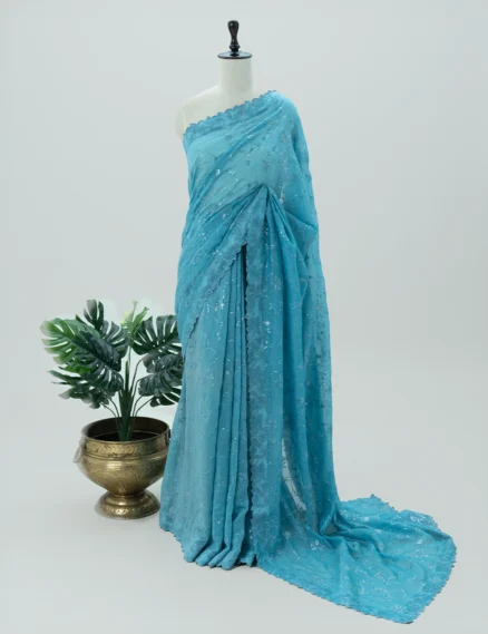 Turquoise Blue Mul Chanderi Saree