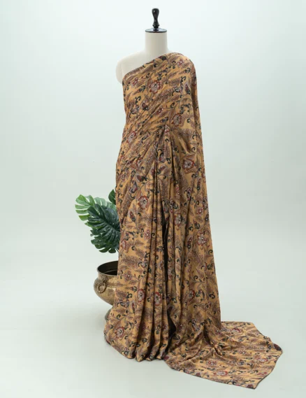 Dull gold Crepe floral Saree