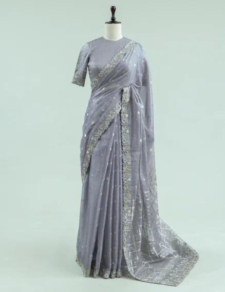 Grey Tissue Chanderi Saree