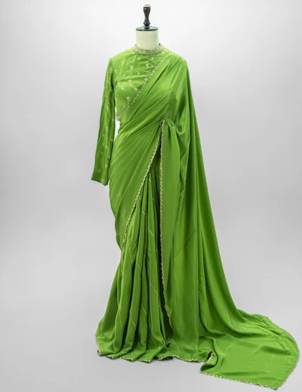 Parrot Green Crepe Saree