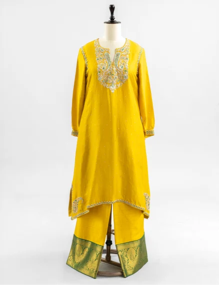 Yellow Flowing Raw Silk Kurta