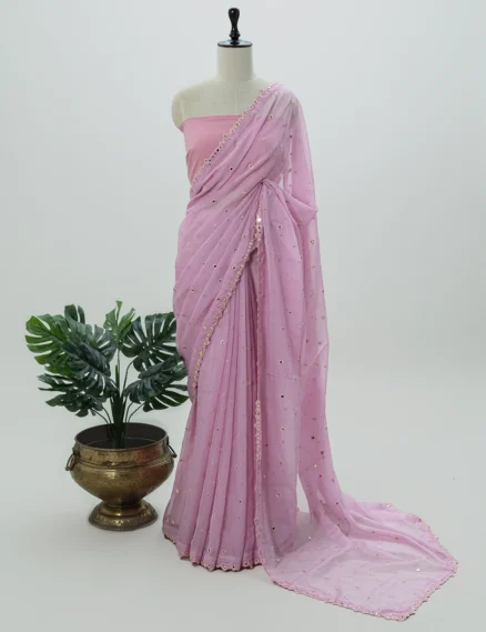 Baby Pink Organza Saree