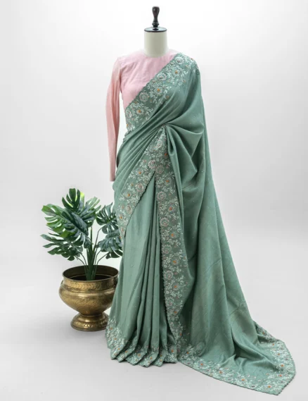 Sage Green Rawsilk Saree