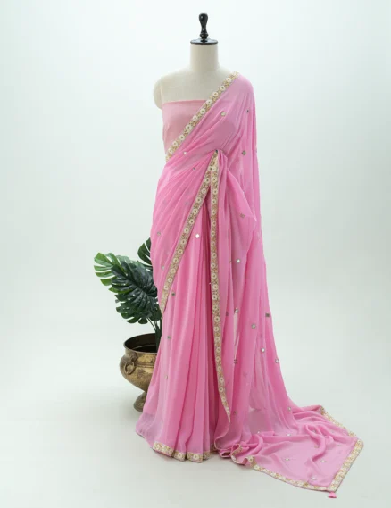 Light Pink Crepe Saree