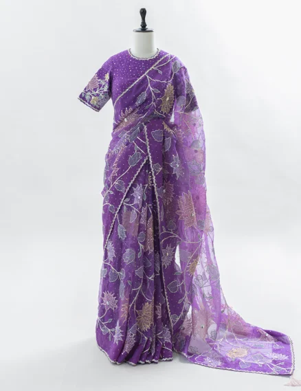 Purple Silk Organza Saree