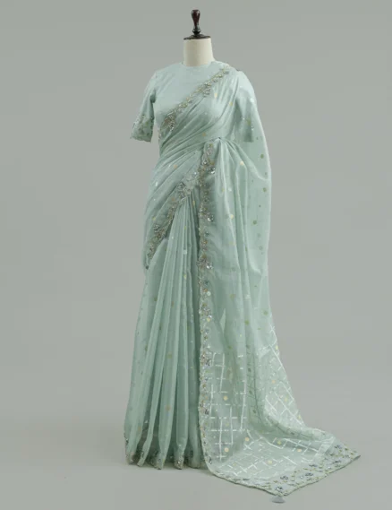 Sky Blue Tissue Chanderi Saree