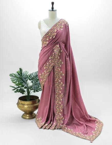 Pinkish Rawsilk Saree