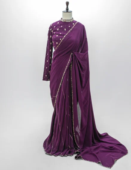Purple Crepe Saree