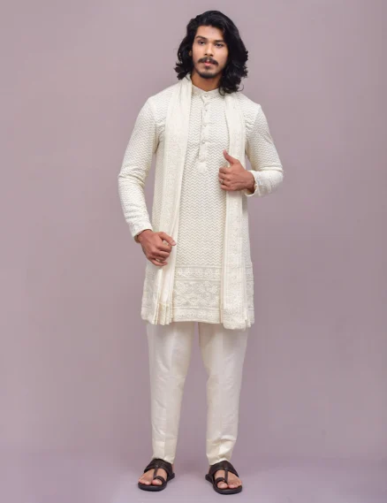 white Chikankari Embroidered Kurta