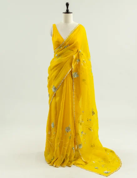Yellow Silk Organza Saree