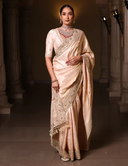 Muted Peach Kanjivaram Silk Saree