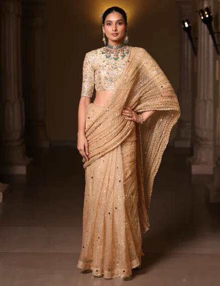 Golden Silk Organza Saree